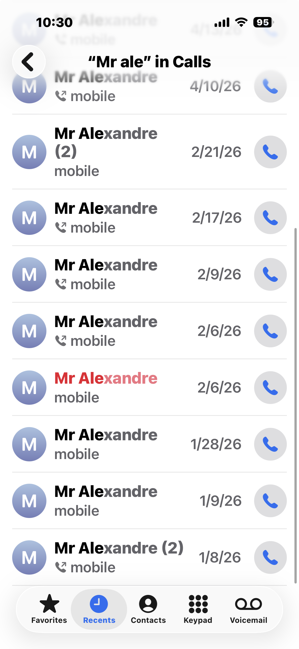 Call log screenshot 2