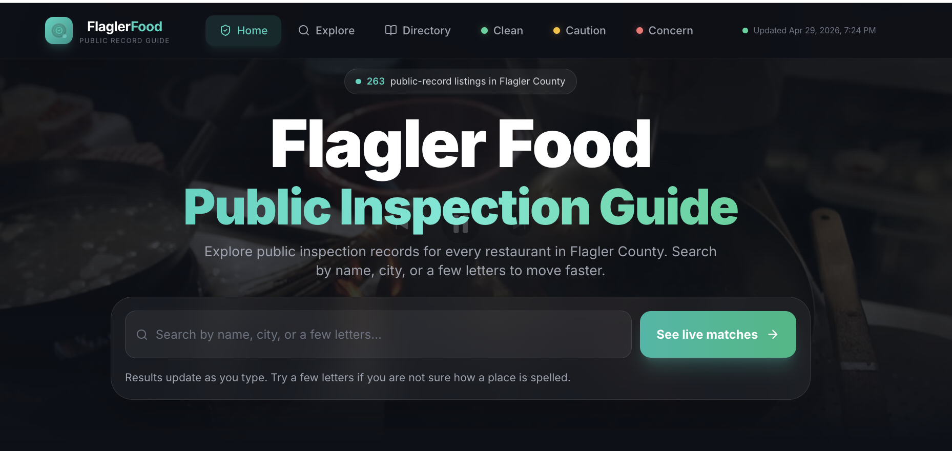 Flagler Food custom public data web app designed by Chenzo Designs