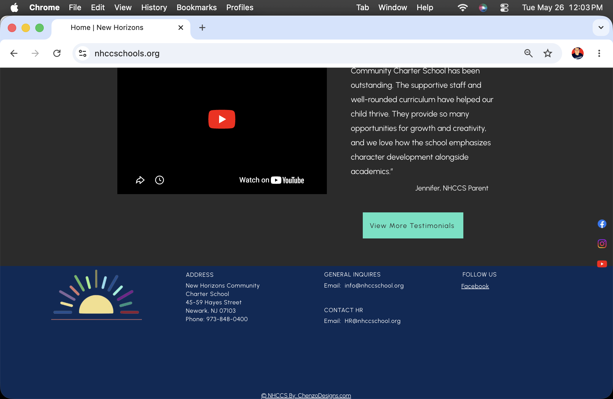 Website screenshot showing Chenzo signature still in place at the bottom/footer