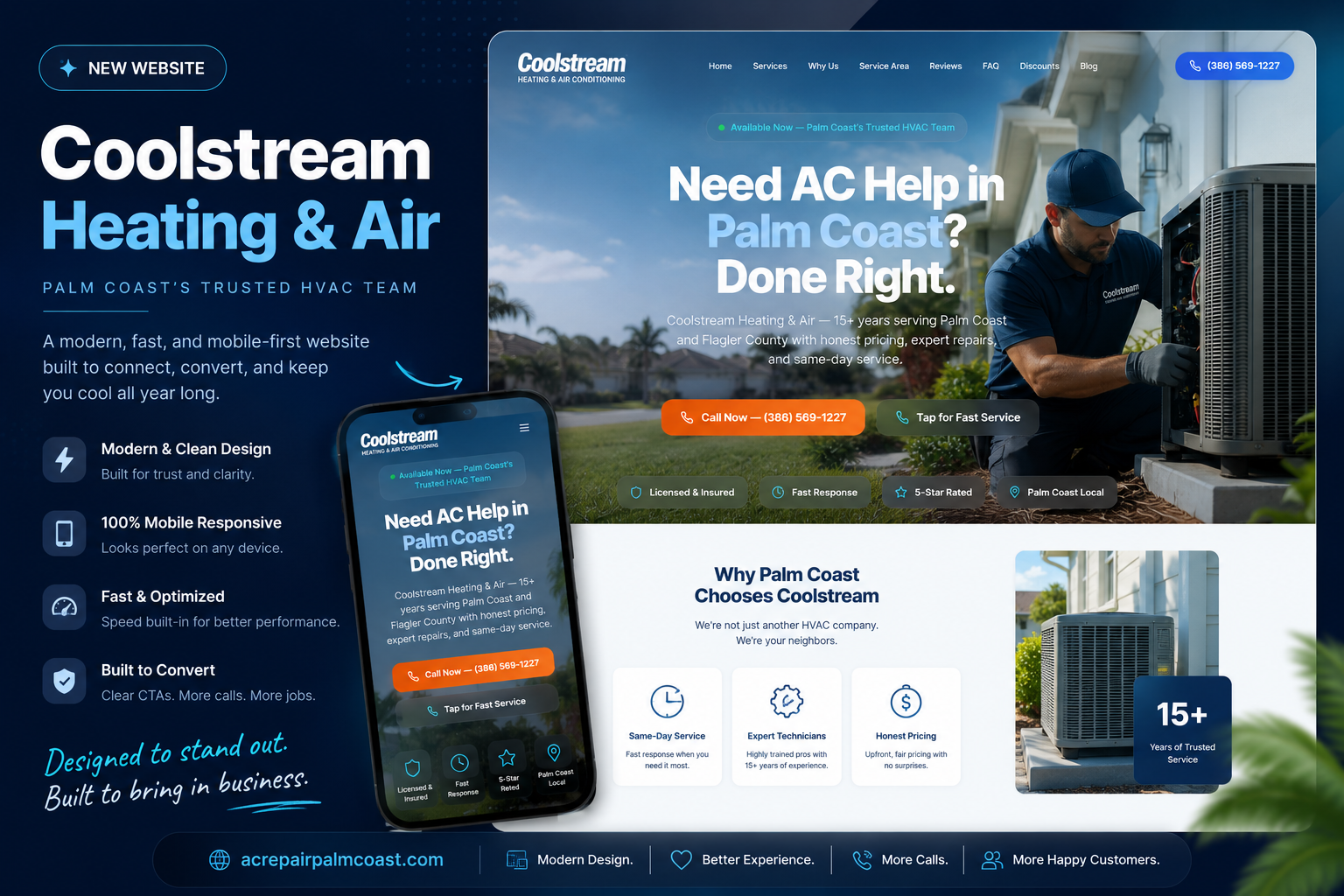 AC Repair Palm Coast HVAC website redesigned by Chenzo Designs