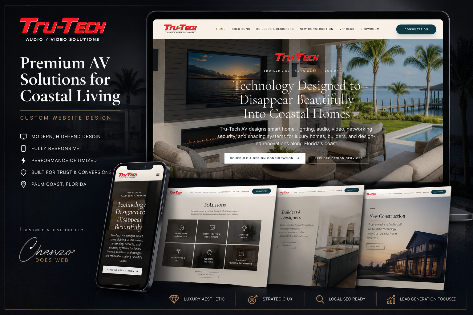 Tru-Tech AV smart home and audio video website designed by Chenzo Designs