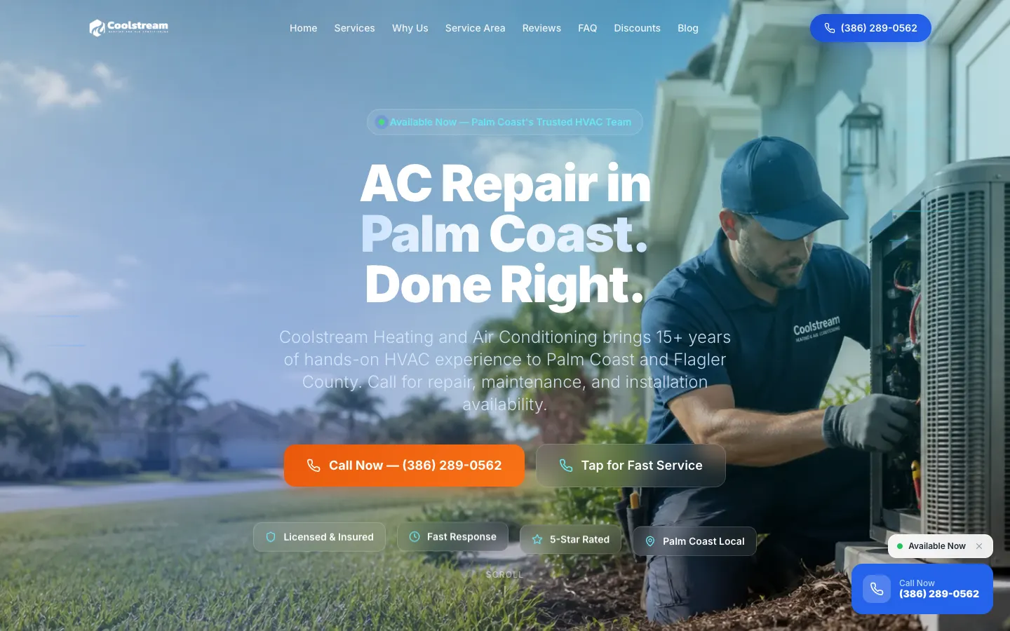 AC Repair Palm Coast homepage designed and built by Chenzo Designs