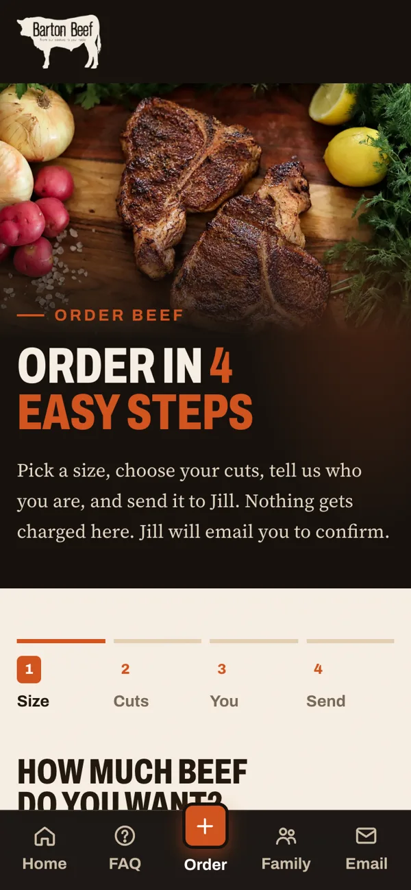 Barton Beef order form on a phone