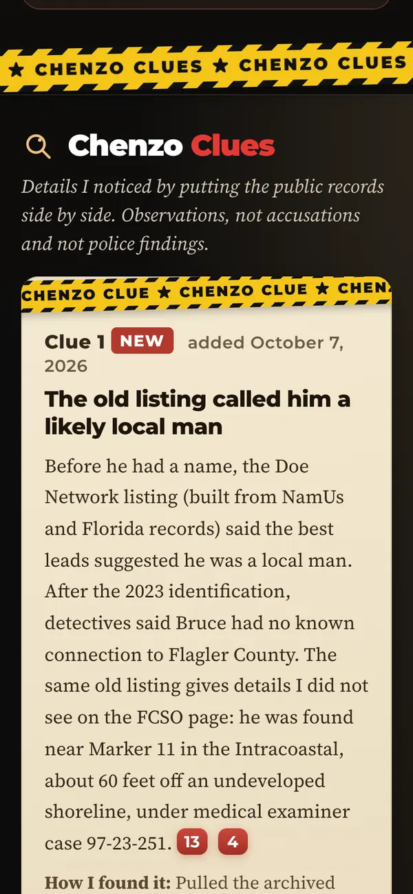 A Chenzo Clue card on a phone