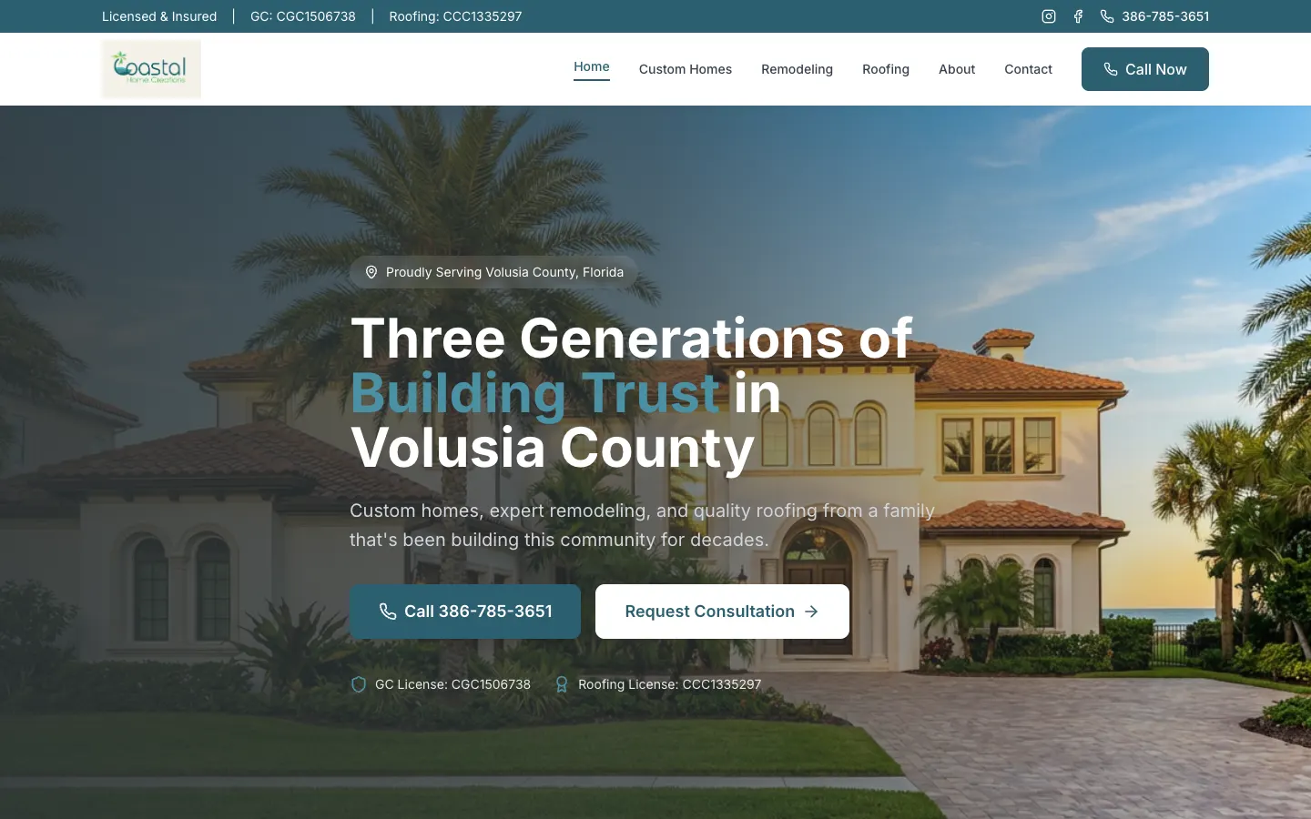 Coastal Home Creations & Roofing website by Chenzo Designs