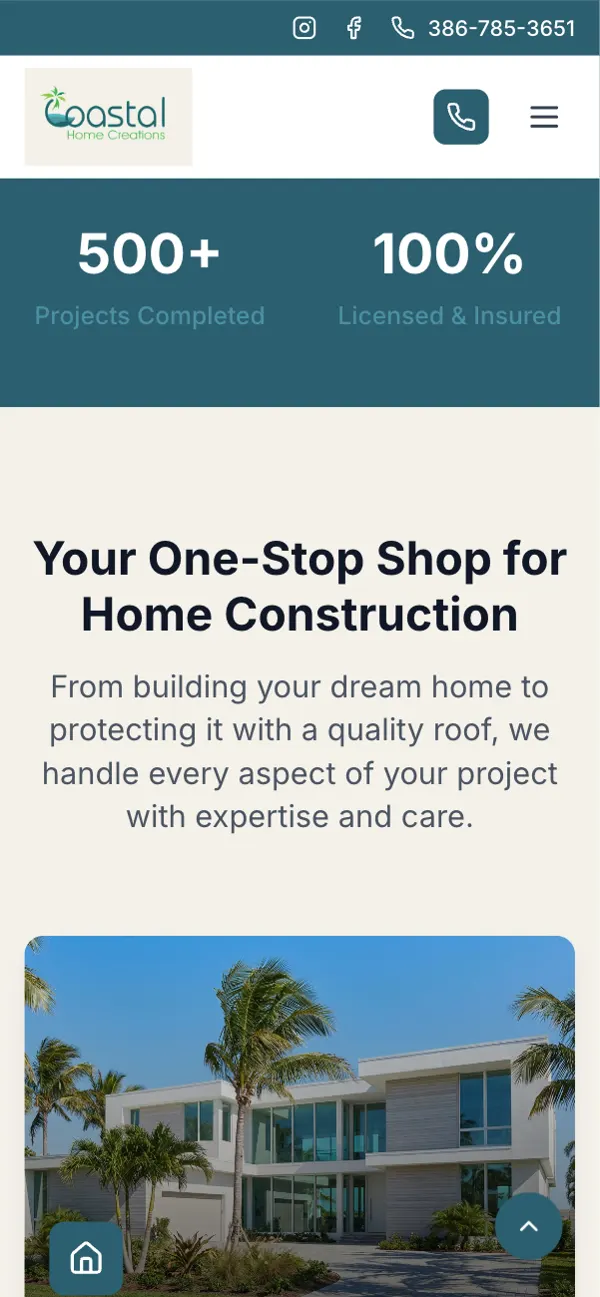 Coastal Home Creations & Roofing on a phone