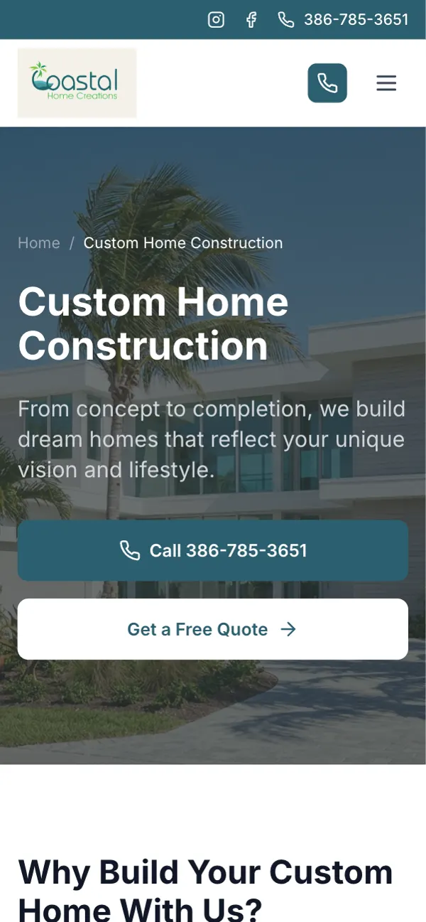 Coastal Home Creations & Roofing on a phone