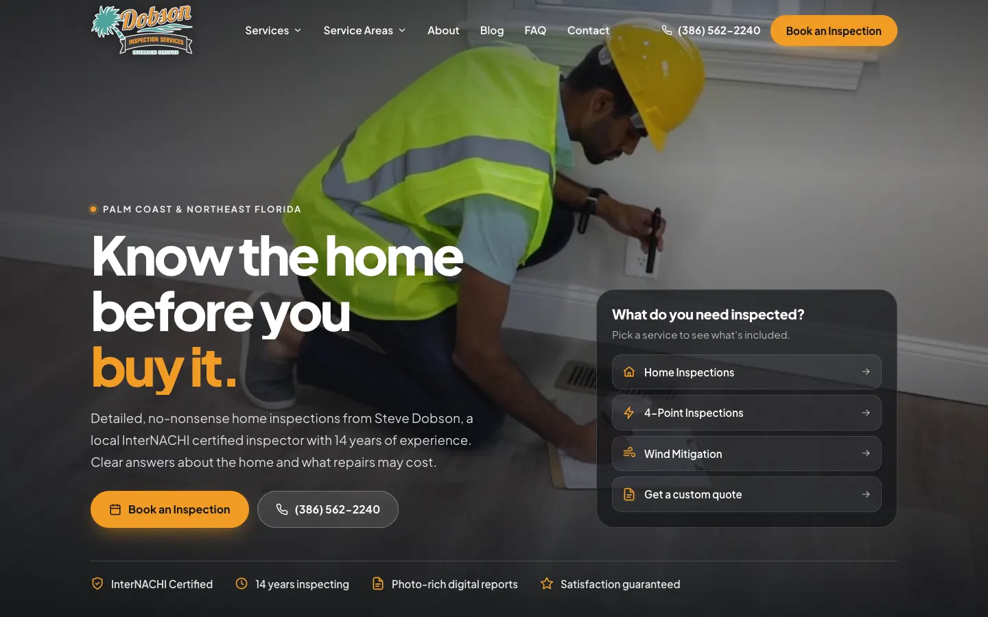 Dobson Inspection Services homepage designed and built by Chenzo Designs