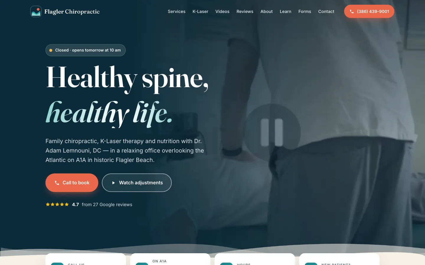 Flagler Chiropractic homepage designed and built by Chenzo Designs