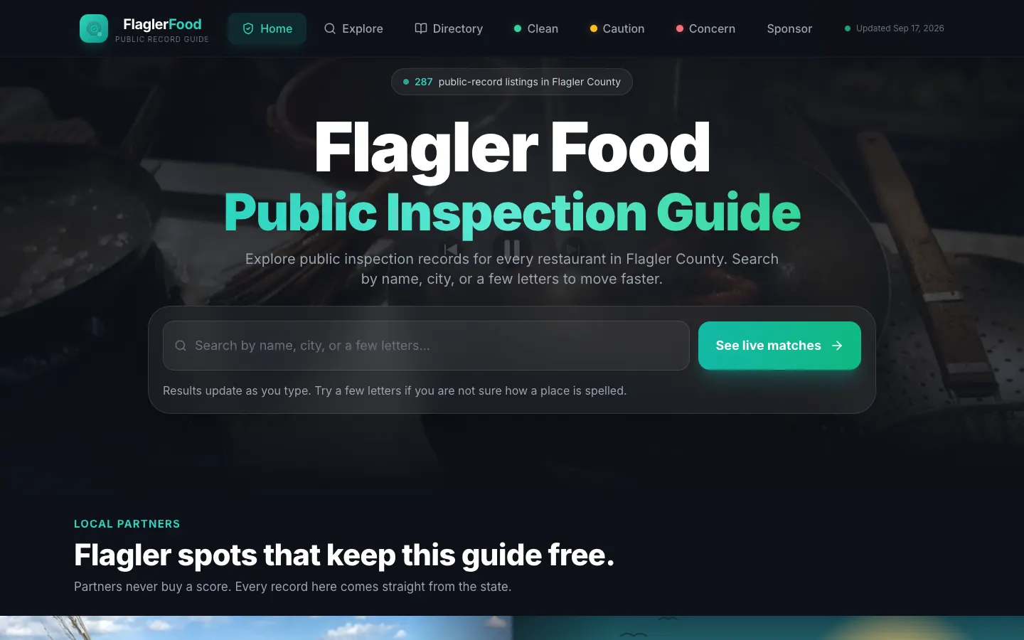 Flagler Food homepage designed and built by Chenzo Designs