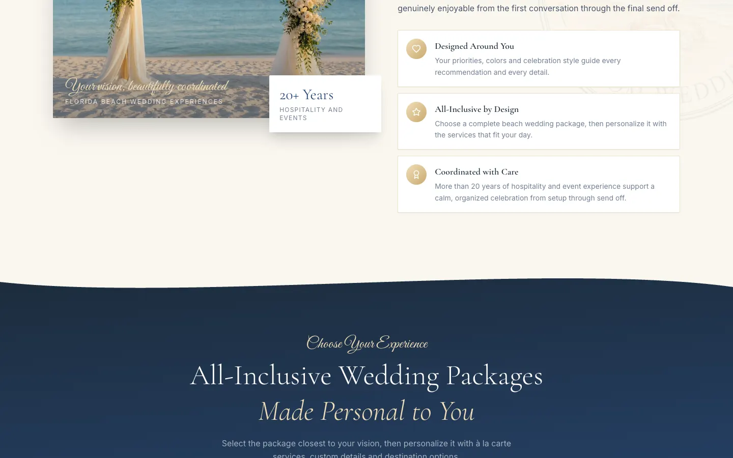Florida Beach & Custom Weddings website detail