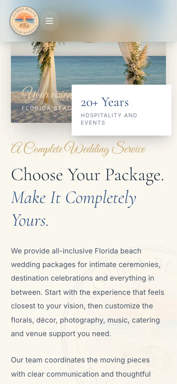 Florida Beach & Custom Weddings on a phone