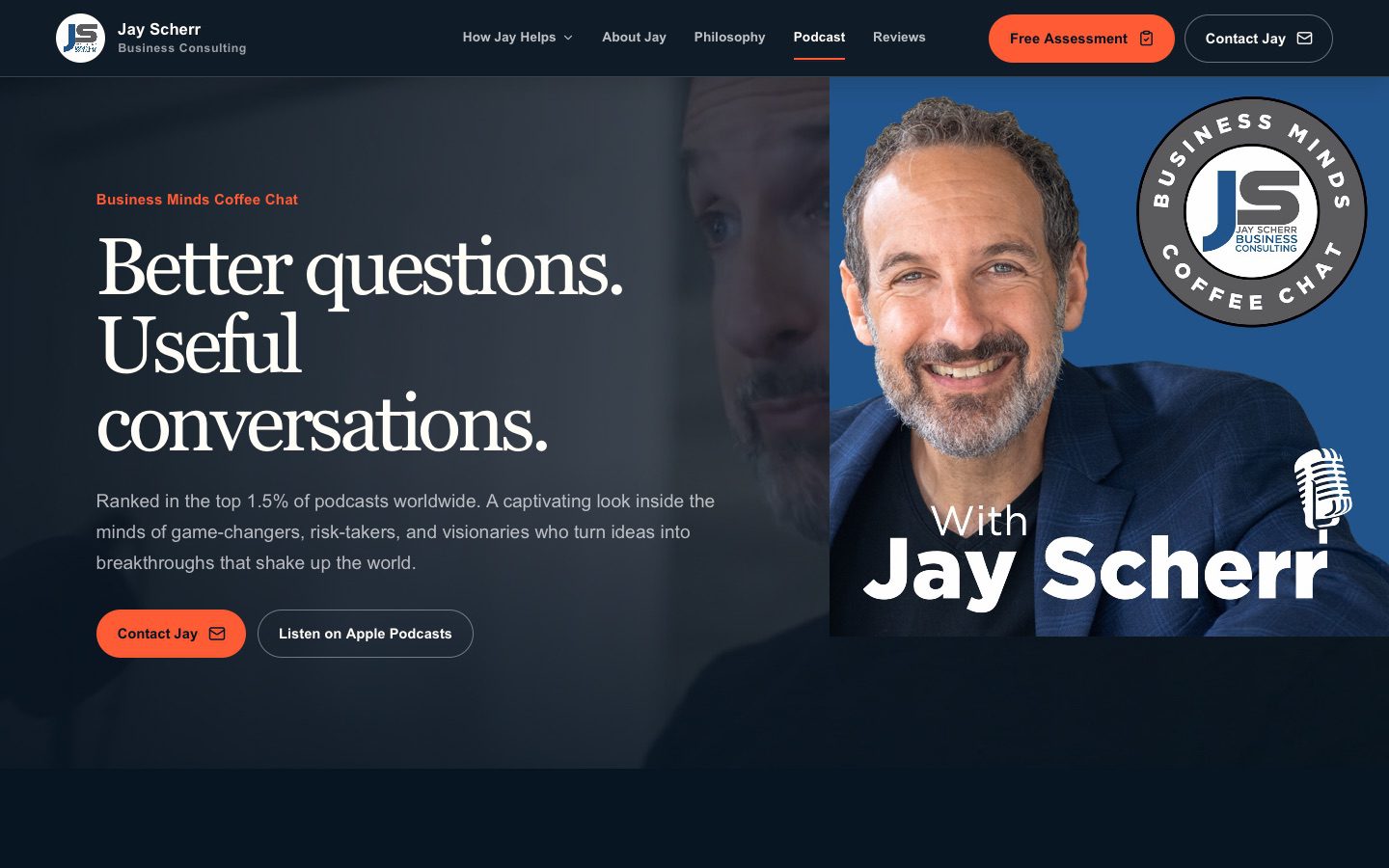 Business Minds Coffee Chat podcast page with the show art and latest episodes