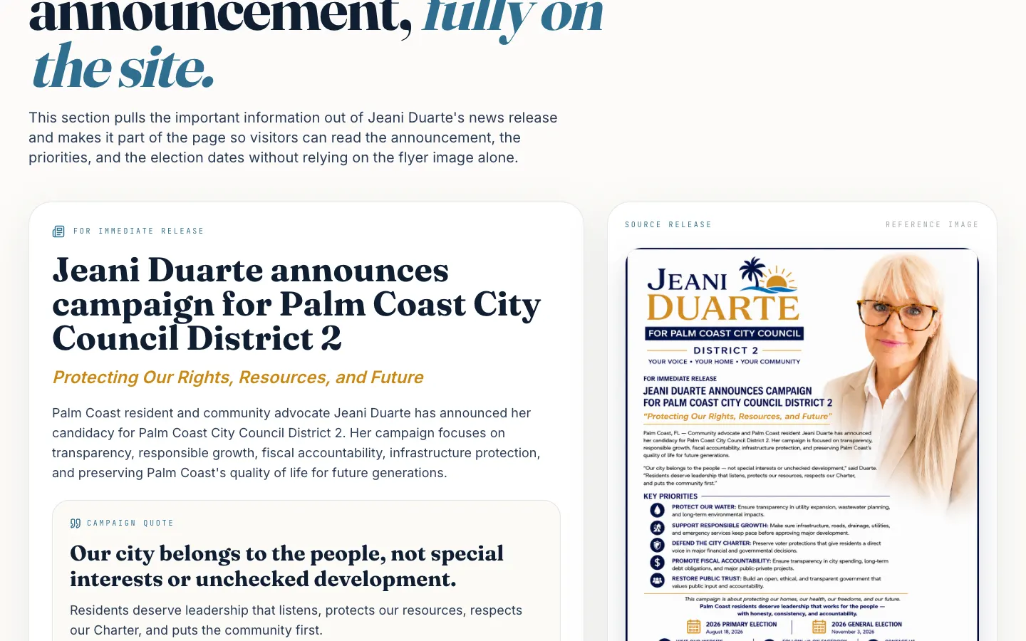 Jeani for Palm Coast website detail