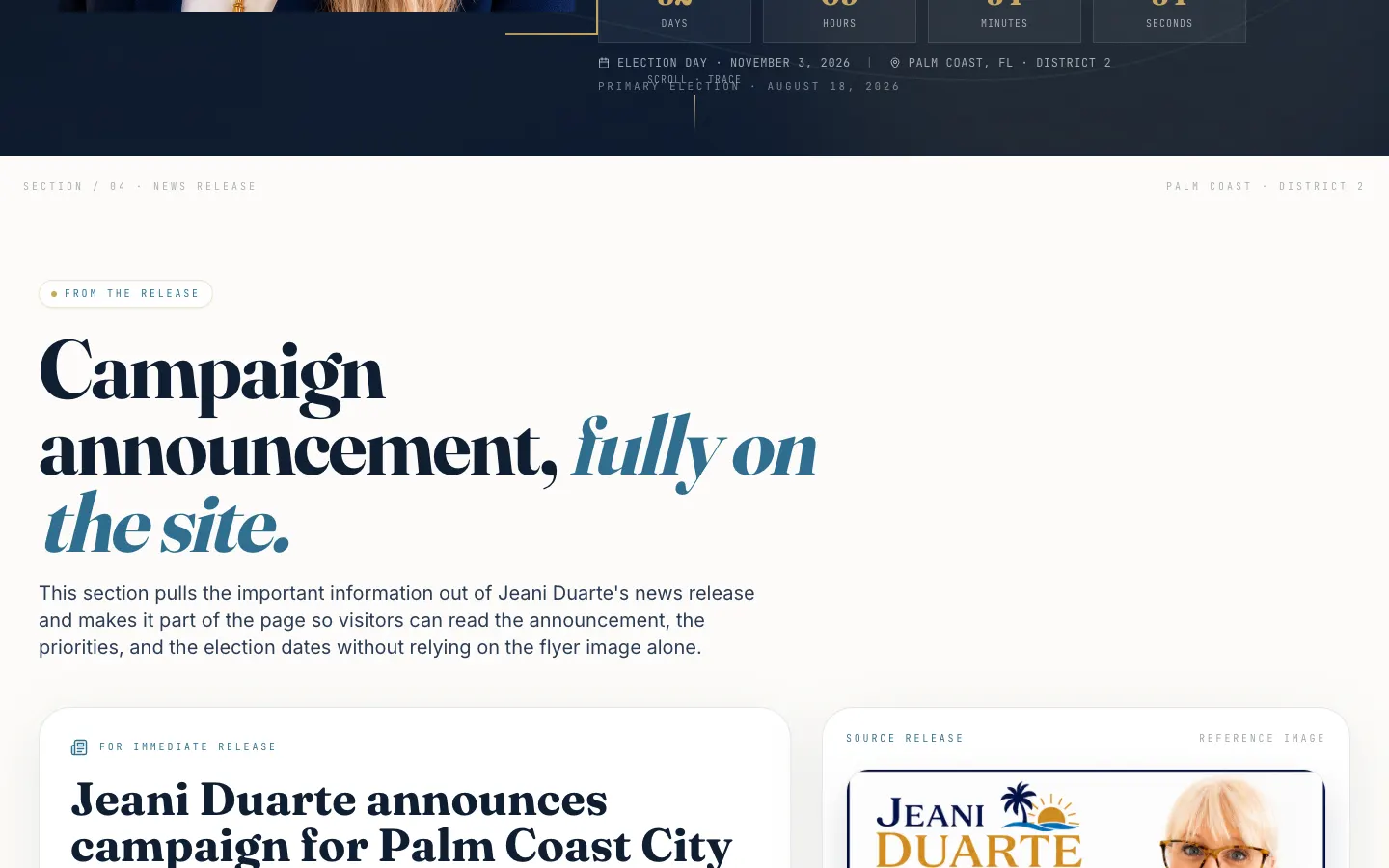 Jeani for Palm Coast: The framework