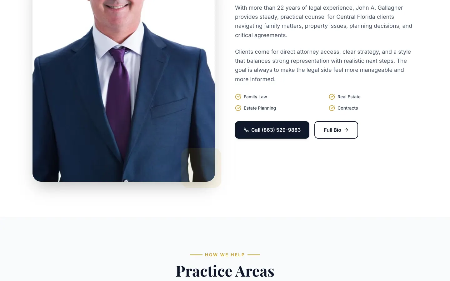 John A. Gallagher P.A. website detail