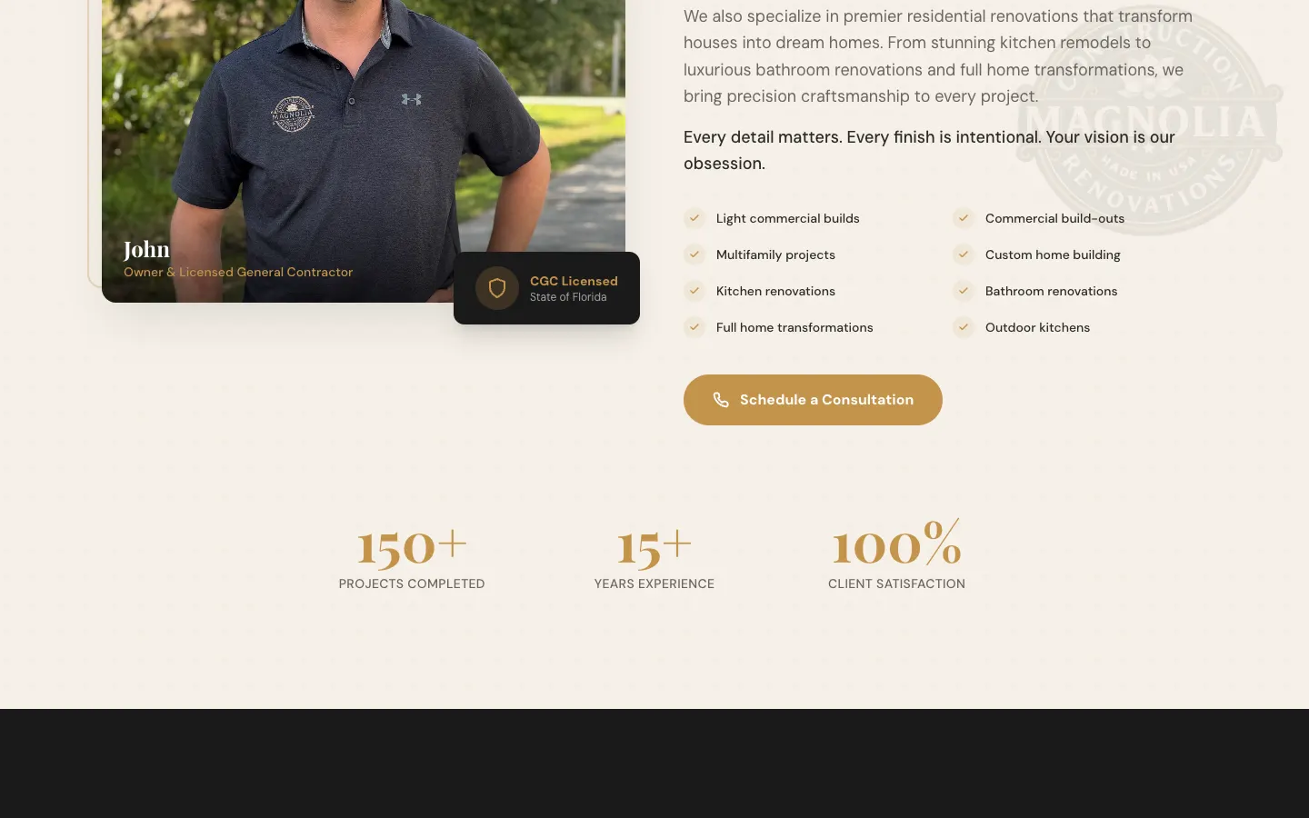 Magnolia Construction & Renovations website detail