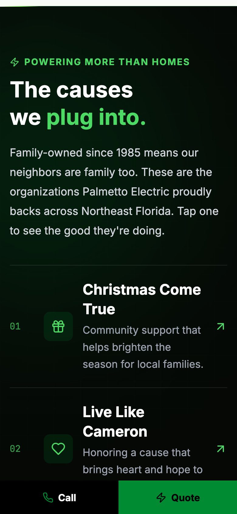 Community causes section on a phone