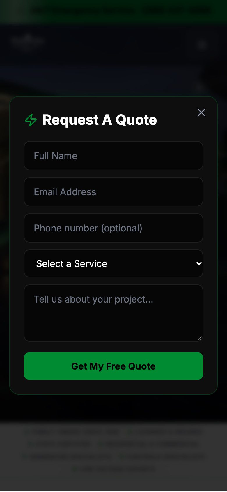 The quote form on a phone