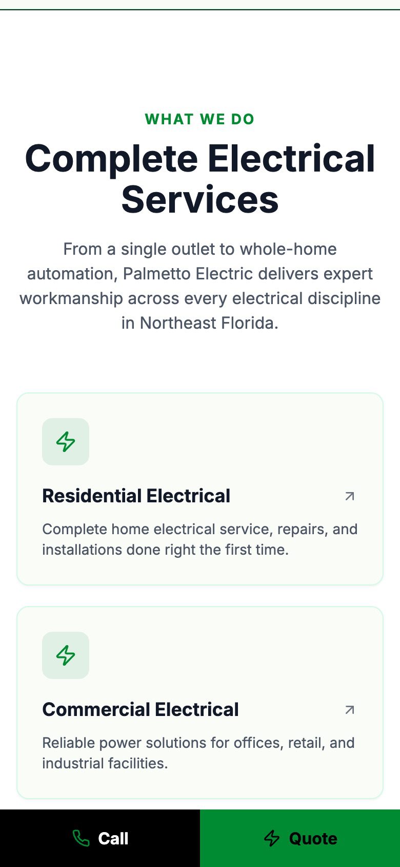 Electrical services list on a phone