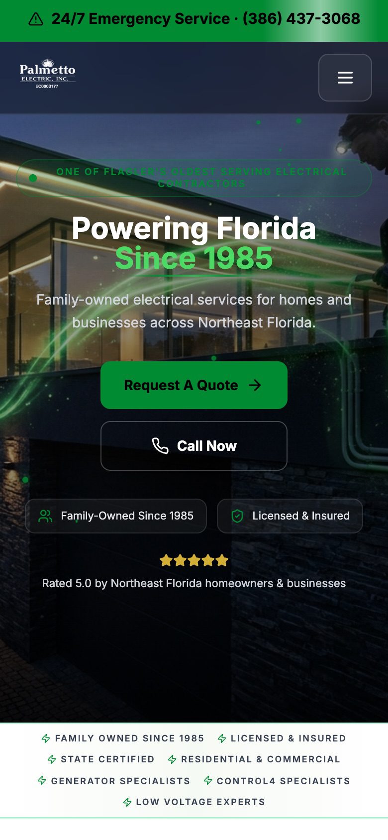 Palmetto Electric homepage on a phone