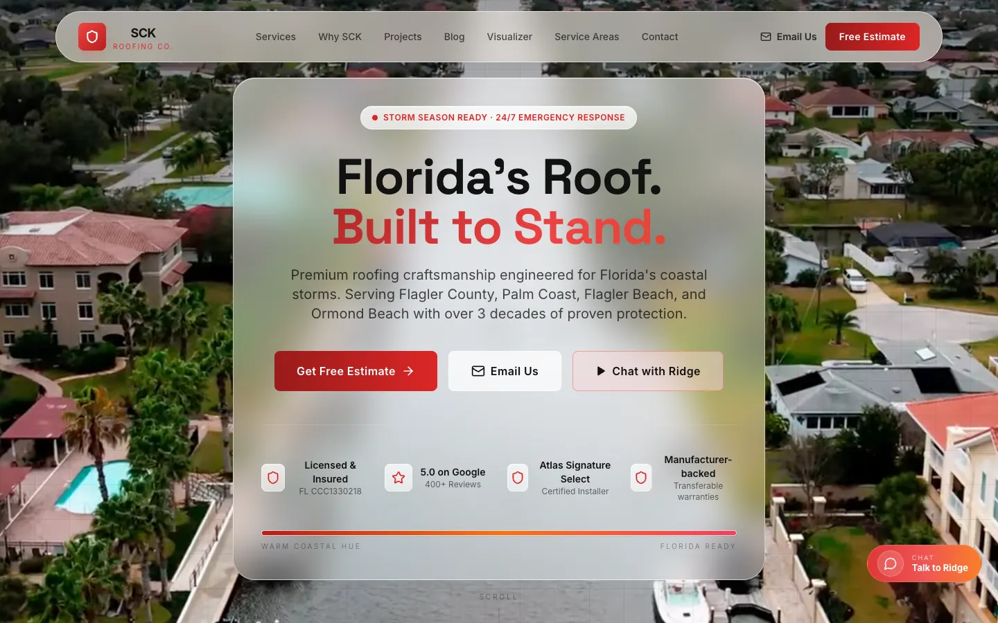 SCK Roofing Co. homepage designed and built by Chenzo Designs