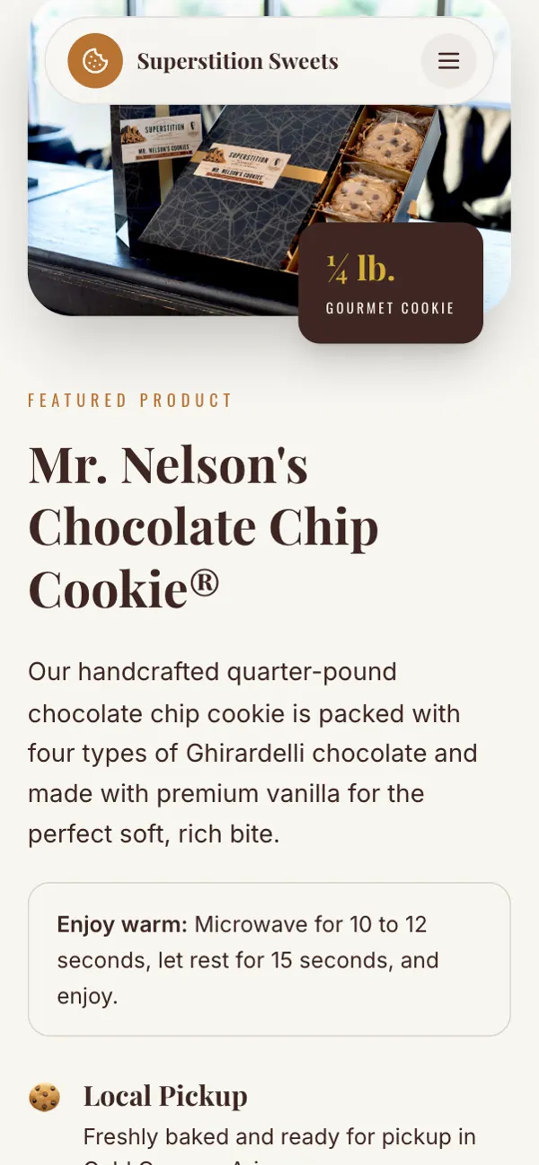 Superstition Sweets on a phone