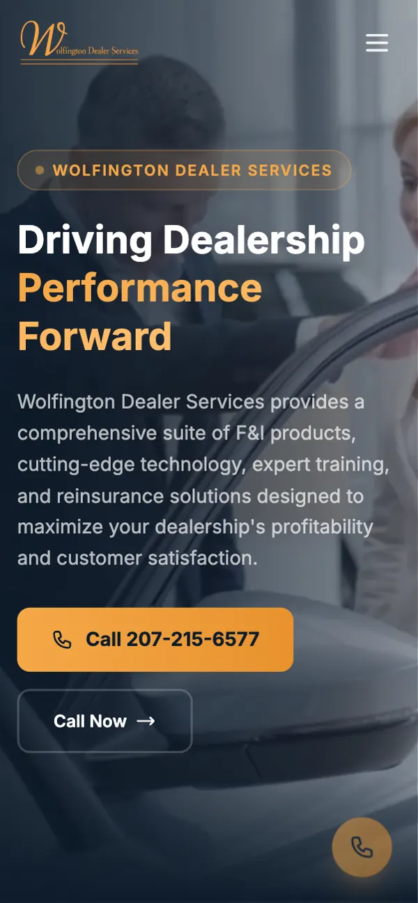 Wolfington Dealer Services on a phone