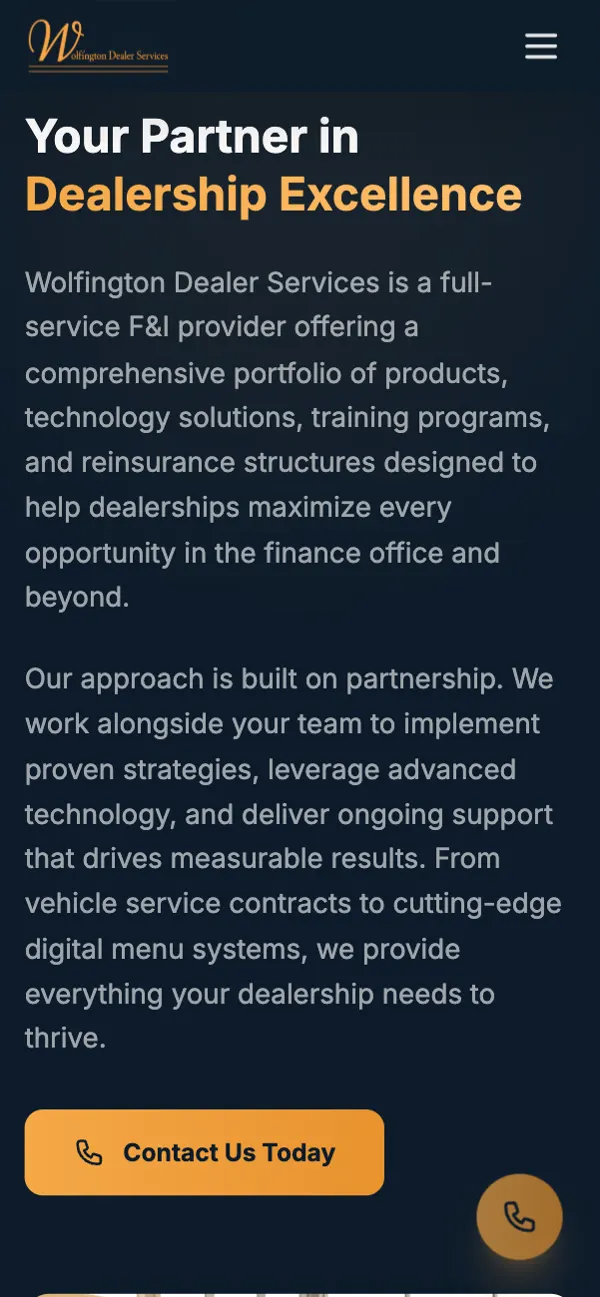 Wolfington Dealer Services on a phone