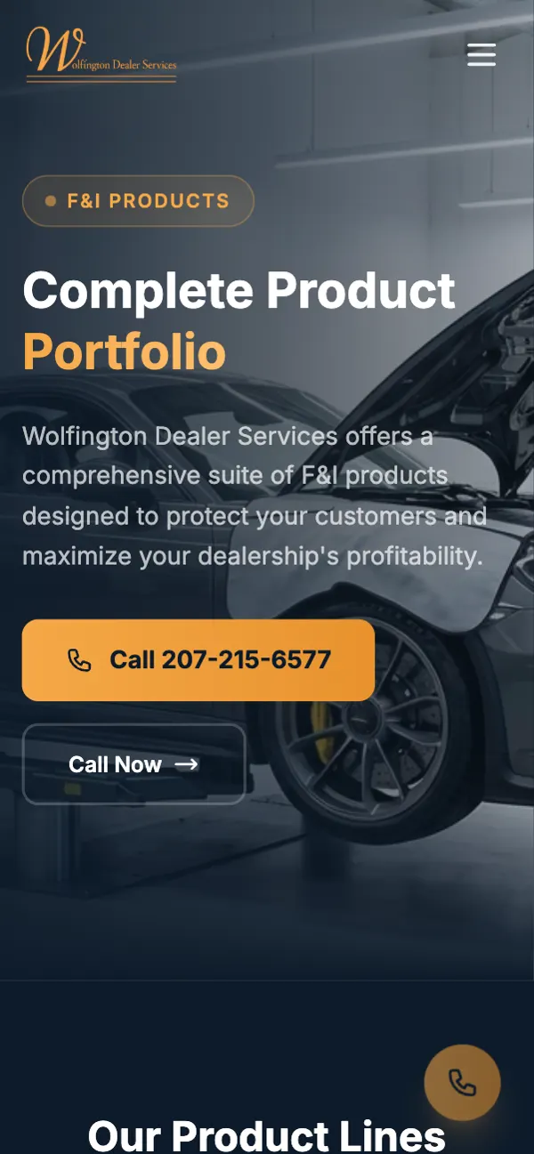 Wolfington Dealer Services on a phone