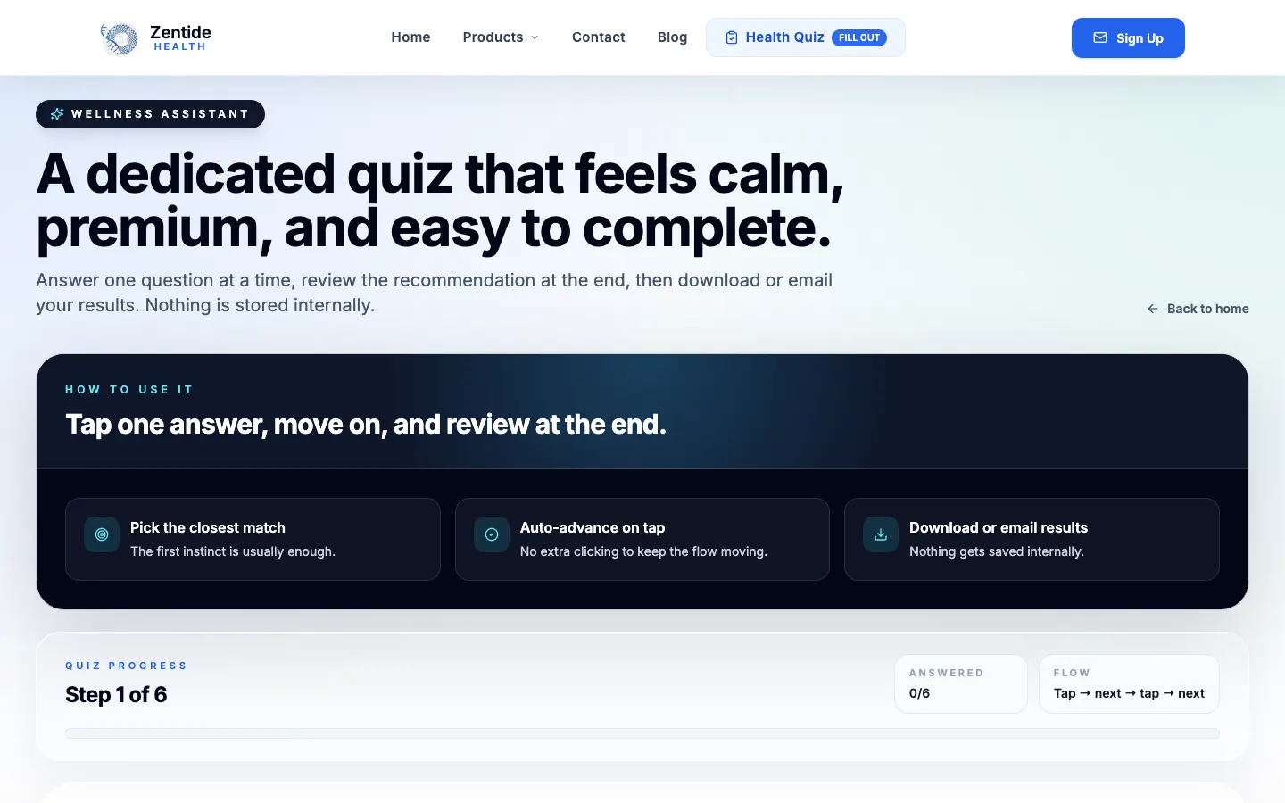 Zentide Health: Product pages